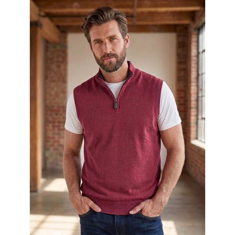 Daniel Cremieux  Men's Supima Cotton 1/4 Zip Pullover Sweater Vest, Size Large